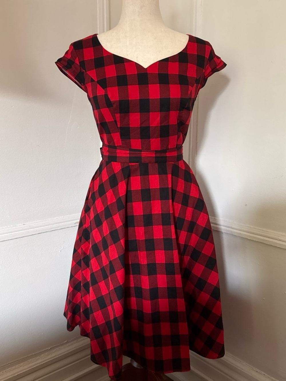 Kingfancy Red and Black Buffalo Check Fit & Flare Dress